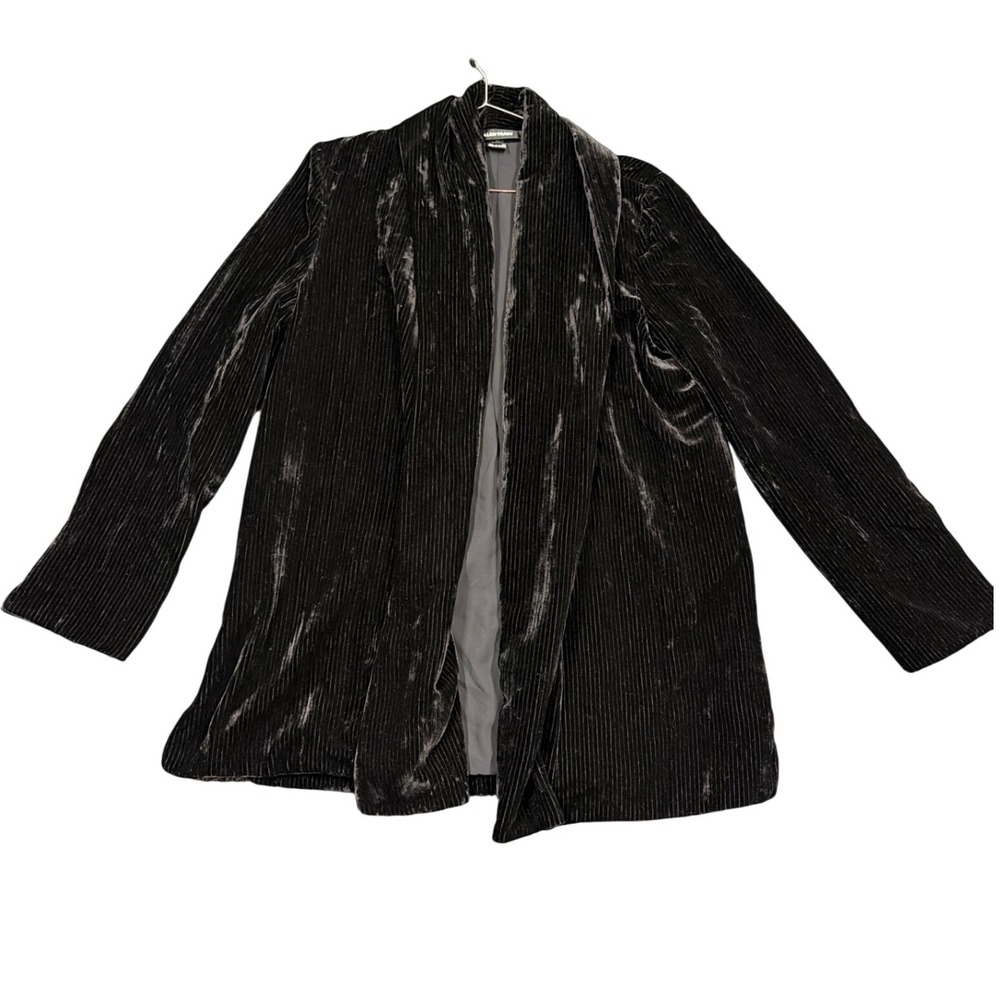 Ellen Tracy Blazer Womens M Black Silk Blend Velvet Open Front Ribbed Shawl Coat